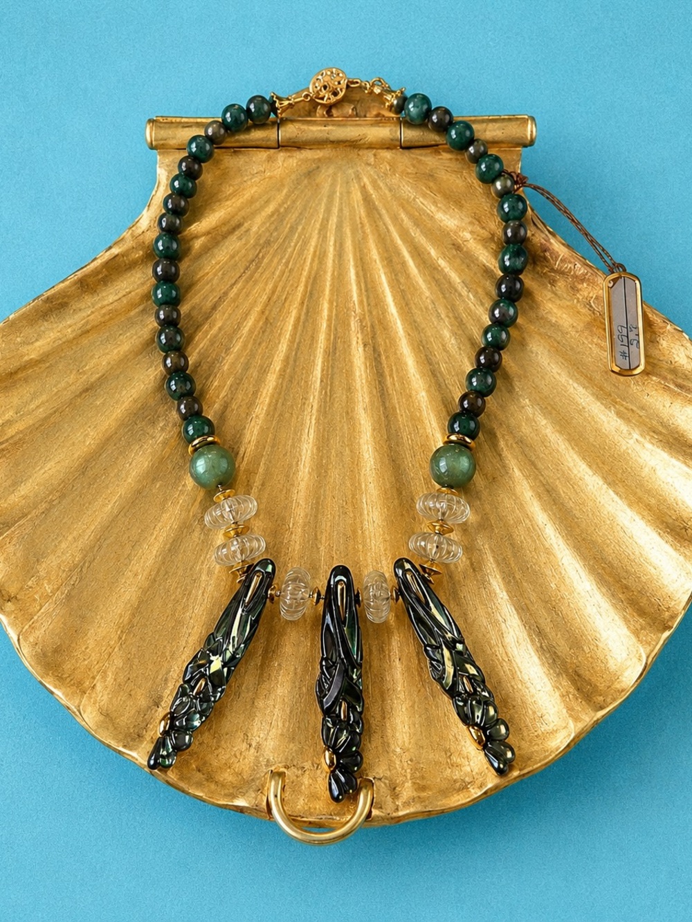Vintage made in 🇮🇹Green Beaded Statement Necklace